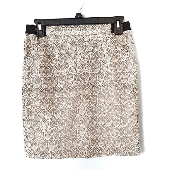 Harvey Faircloth Gold Metallic Eyelet Lace Silk Mini Skirt Size 4 - Picture 1 of 7